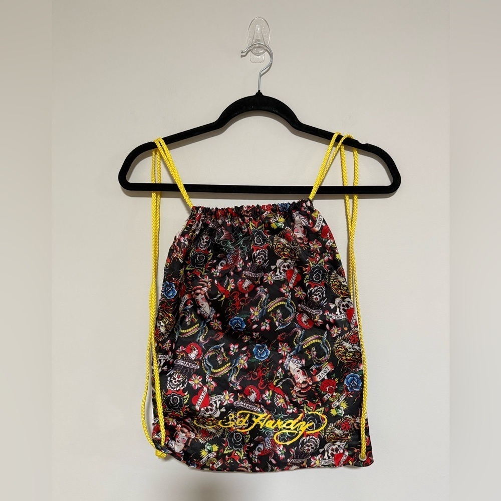 Vintage Y2K Ed Hardy Floral Drawstring Backpack 17”X 13.5”